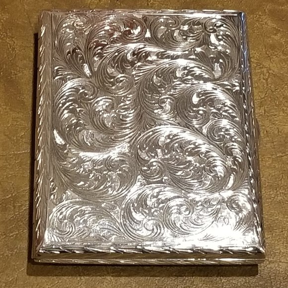 ITALIAN MONICA RICH KOSANN ENGRAVED FLORAL SILVER 4 IMAGE CASE FRAME PHOTO ALBUM - Picture 1 of 15